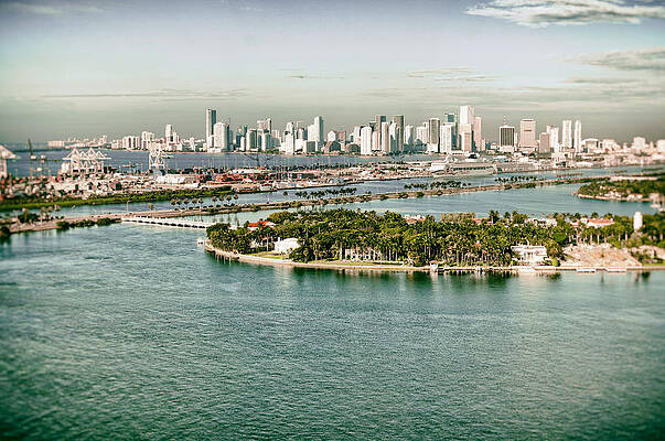 Wall Art - Photograph - Retro Style Miami Skyline and Biscayne Bay by Gary Dean Mercer Clark