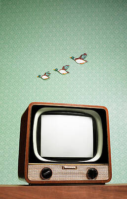 Wall Art - Photograph - Retro Tv With Flying Ducks On The Wall by Peter Dazeley