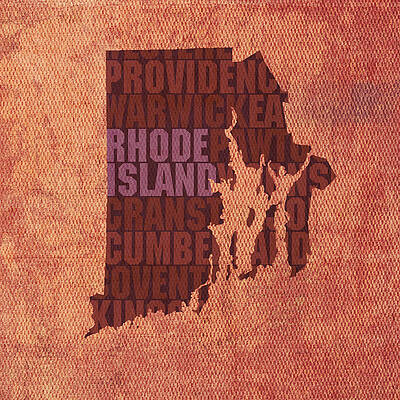 Wall Art - Mixed Media - Rhode Island Word Art State Map on Canvas by Design Turnpike
