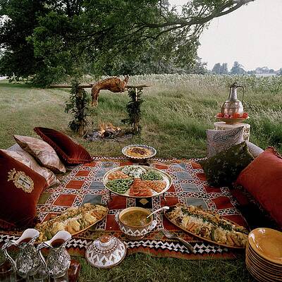 Wall Art - Photograph - Robert Carrier's Moroccan Picnic In A Field by David Massey