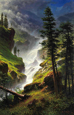 Rocky Mountain Waterfall Print by Albert Bierstadt