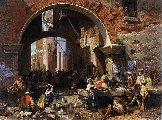Roman Fish Market. Arch of Octavius Print by Albert Bierstadt