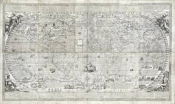 Wall Art - Photograph - Rosaccio World Map by Science Photo Library