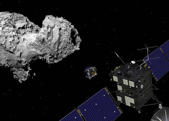 Wall Art - Photograph - Rosetta Orbiter Deploys Lander To Comet by Science Source