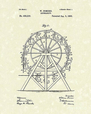 Wall Art - Drawing - Roundabout 1893 Patent Art  by Prior Art Design
