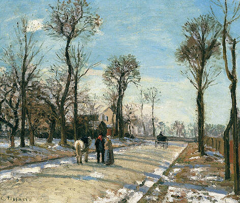 Route De Versailles. Louveciennes. Winter Sun And Snow Print by Camille Pissarro