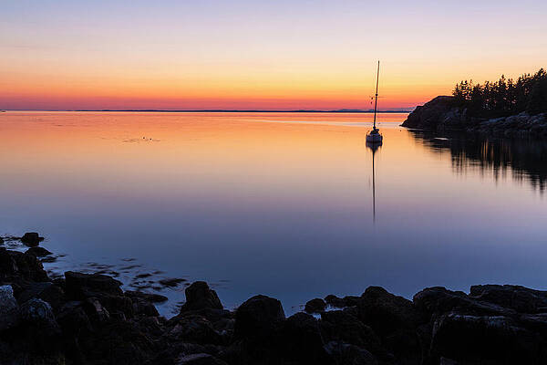 Wall Art - Photograph - Sailboat At Sunset Moored In Duck by Jerry Monkman