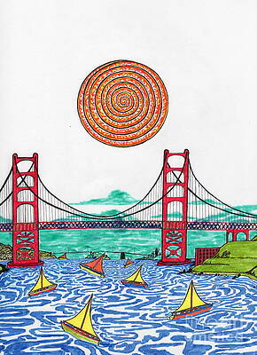 Wall Art - Drawing - Sailing on San Francisco bay by Michael Friend