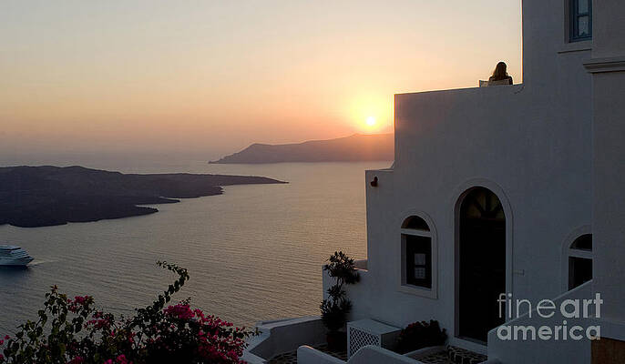 Santorini Sunset 24x14 by Leslie Leda Santorini Sunset 24x14 by Leslie Leda