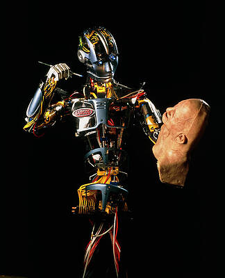 Wall Art - Photograph - Sarcos Android Robot Paints A Life-like Robot Mask by Science Photo Library