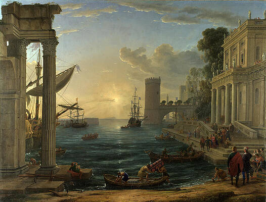 Seaport With The Embarkation Of The Queen Of Sheba Print by Claude Lorrain
