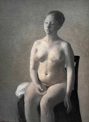 Seated Female Nude Print by Vilhelm Hammershoi