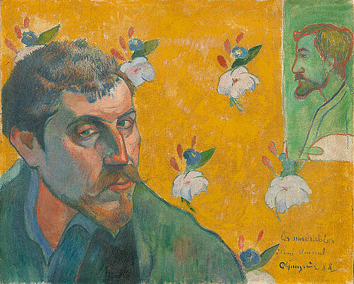 Self-portrait with portrait of Bernard. Les Miserables. Print by Paul Gauguin