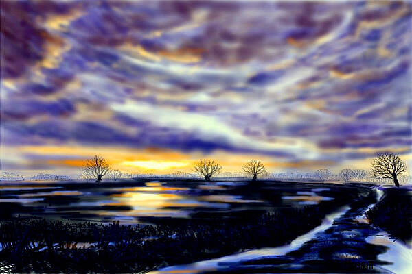 Wall Art - Painting - Setting Sun over Flooded Fields by Glenn Marshall