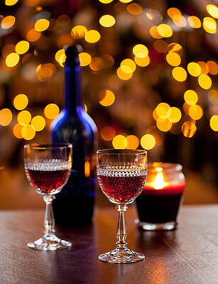 Wall Art - Photograph - Sherry glasses in front of xmas tree by Steven Heap