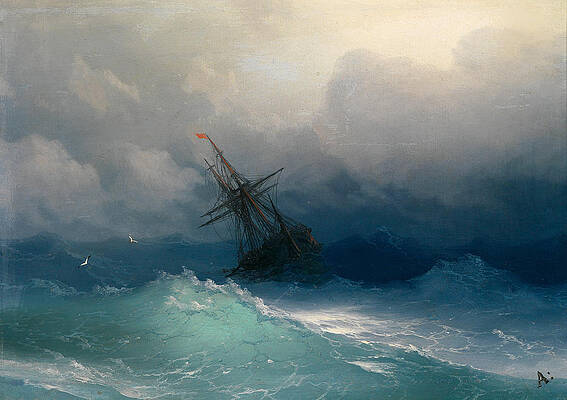 Ship on Stormy Seas Print by Ivan Konstantinovich Aivazovsky