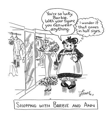 Wall Art - Drawing - Shopping With Barbie And Ann by Edward Frascino