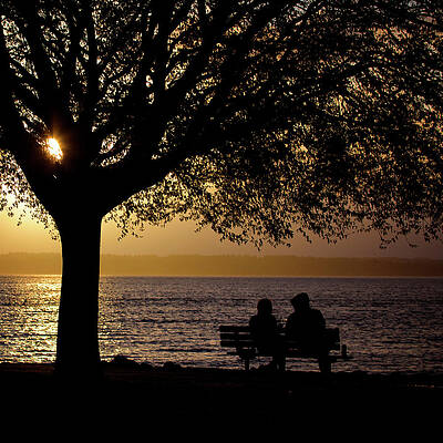 Wall Art - Photograph - Silhouette Of Couple Sitting On Bench by Evgeny Vasenev