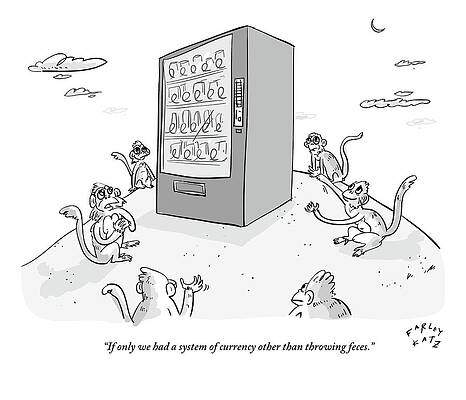 Wall Art - Drawing - Six Monkeys Surround A Vending Machine On Top by Farley Katz