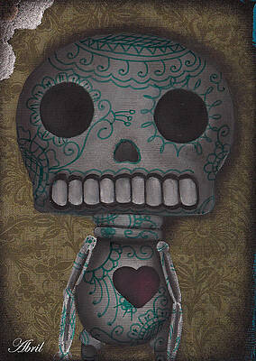 Wall Art - Painting - Skelly with a Heart by Abril Andrade