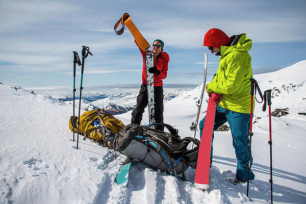 Wall Art - Photograph - Skiers At The Top Of A Pass With A Wide by Michael Hanson