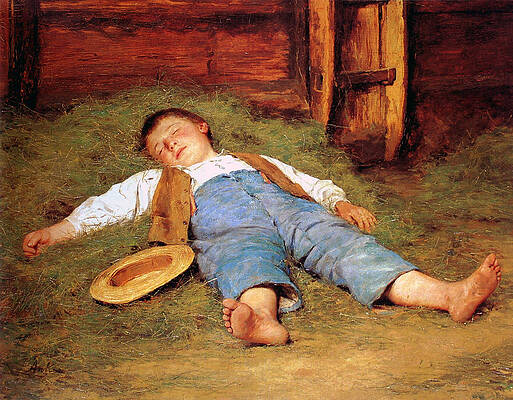 Sleeping Boy In The Hay Print by Albert Anker