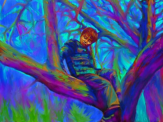 Small boy in large tree by Hidden Mountain Small boy in large tree by Hidden Mountain