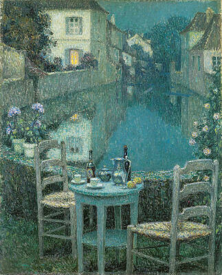 Small Table in Evening Dusk Print by Henri Le Sidaner