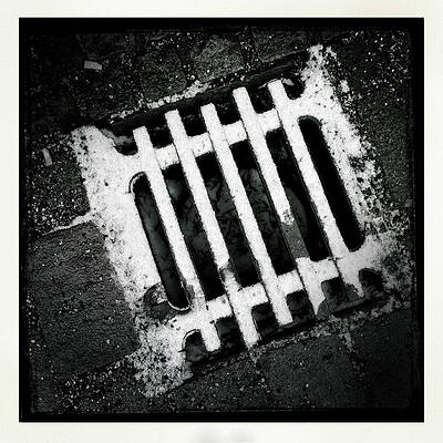 Wall Art - Photograph - Snow covered drain black and white minimalism abstract by Matthias Hauser