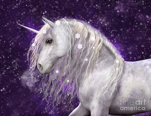 Snow Unicorn with Purple Background by Elle Arden Walby Snow Unicorn with Purple Background by Elle Arden Walby