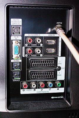 Wall Art - Photograph - Sockets On Rear Of Flat-screen Television by Science Photo Library