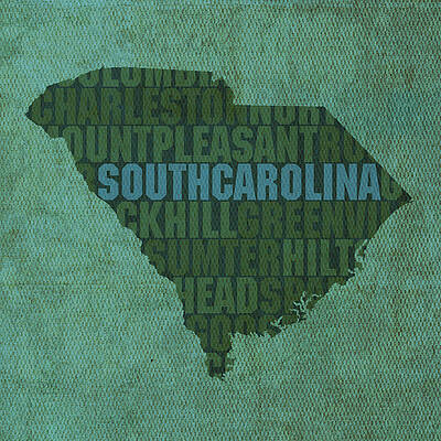 Wall Art - Mixed Media - South Carolina Word Art State Map on Canvas by Design Turnpike