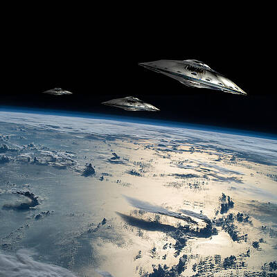 Wall Art - Photograph - Spaceships In Orbit Over Earth by Marc Ward