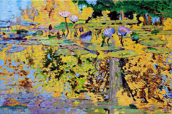 Wall Art - Painting - Sparkles on the Lily Pond by John Lautermilch