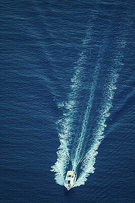 Speeding Boat Aerial View Print by Thepalmer