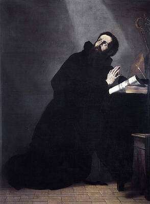 St Augustine in prayer Print by Jusepe de Ribera