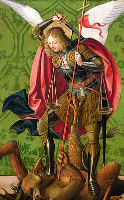 Wall Art - Painting - St. Michael Killing the Dragon  by Josse Lieferinxe