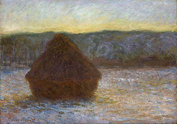 Stack of Wheat. Thaw Sunset Print by Claude Monet