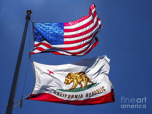 Wall Art - Photograph - State Of California Bear Flag And U.s by Spencer Grant