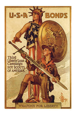 Statue of Liberty and Boy Scout Vintage World War 1 Art by Presented By American Classic Art