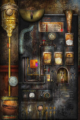 Wall Art - Digital Art - Steampunk - All that for a cup of coffee by Mike Savad