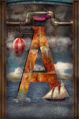 Wall Art - Digital Art - Steampunk - Alphabet - A is for Adventure by Mike Savad