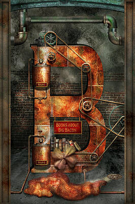 Wall Art - Digital Art - Steampunk - Alphabet - B is for Belts by Mike Savad