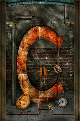 Wall Art - Digital Art - Steampunk - Alphabet - C is for Chain by Mike Savad