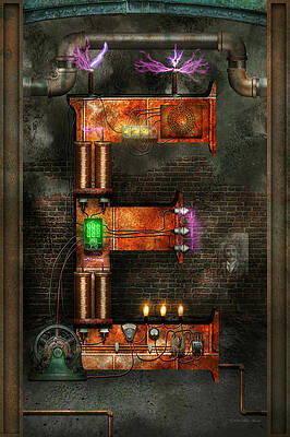 Wall Art - Digital Art - Steampunk - Alphabet - E is for Electricity by Mike Savad
