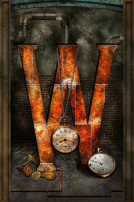 Wall Art - Digital Art - Steampunk - Alphabet - W is for Watches by Mike Savad