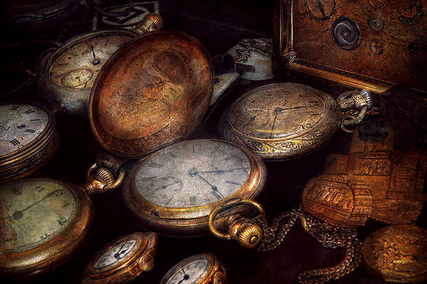 Wall Art - Photograph - Steampunk - Clock - Time worn by Mike Savad