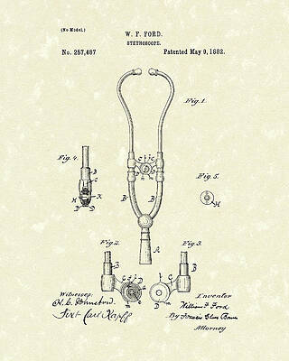 Stethoscope 1882 Patent Art by Prior Art Design Stethoscope 1882 Patent Art by Prior Art Design