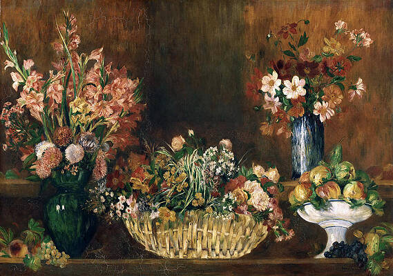 Still Life with Flowers and Fruit Print by Pierre-Auguste Renoir