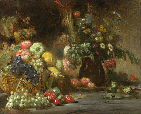 Featured Art - Still Life with Fruit and Flowers by Pierre Andrieu